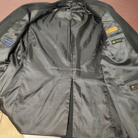 Vtg Pure Wool Blazer Mens Large XL Black Pinstripe Tailors Row S&K Famous Brands - Picture 3 of 16